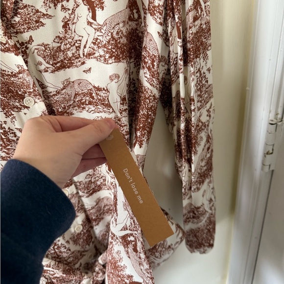 Reformation NEW Greek Printed Brown Button Down Shirt Dress - Picture 8 of 8